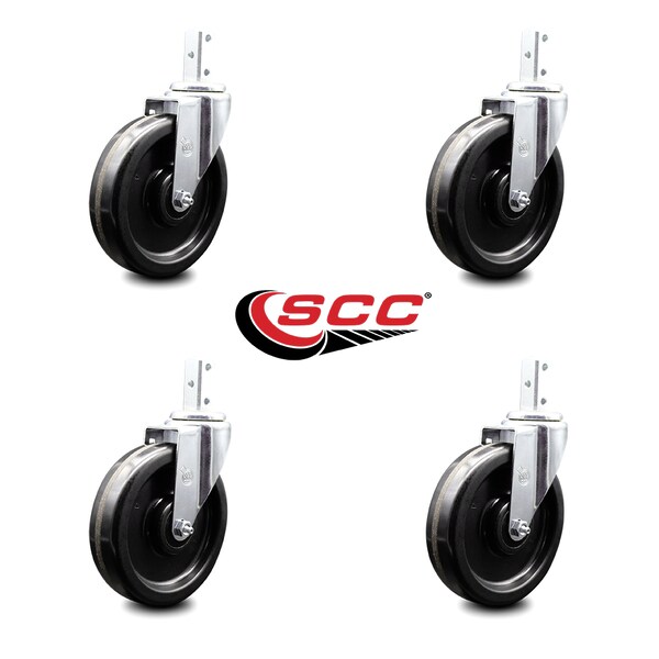 6 Inch Phenolic Wheel Swivel 3/4 Inch Square Stem Caster Set